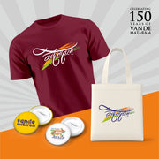Vande Mataram And Tricolour | Patriotic Curated Combo | Round Neck Pure Cotton Maroon Unisex T-Shirt | 2.5x2.5 CM Round Badges | 14x16 Inch Cotton Canvas Tote Bag