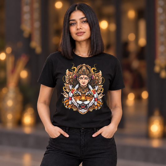 Your Name Maa Durga with Lion Unisex T-Shirt | Customisable
