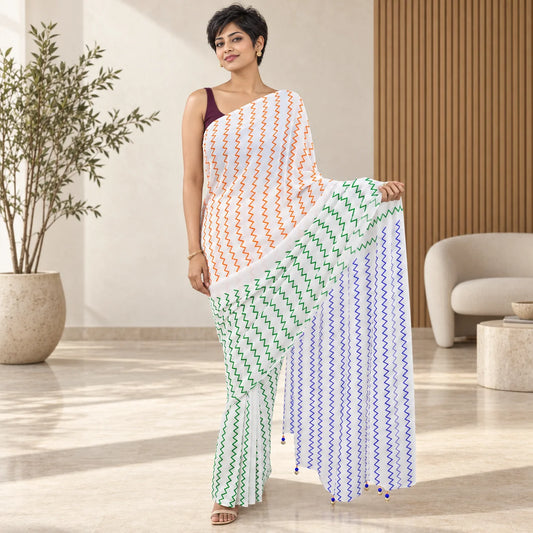 Tricolour Wave Georgette Saree