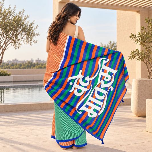 Vande Mataram Tricolour Striped Mul Cotton Saree
