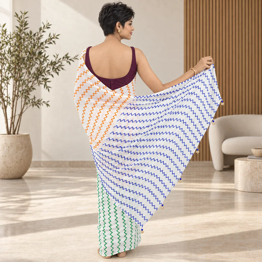Tricolour Wave Georgette Saree