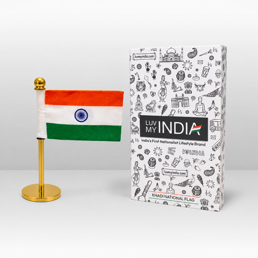 Khadi Indian Flag | Car Dashboard Stand |Metallic Chrome Base