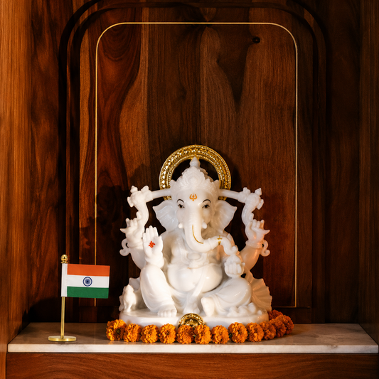 Khadi Tiranga Flag for Mandir at Home | Single Metal Stand | Small Size