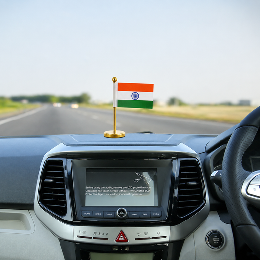 Khadi Indian Flag | Car Dashboard Stand |Metallic Chrome Base