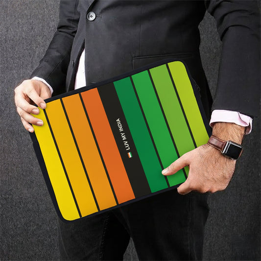 Shades of Tricolour | Patriotic Black Sleeve Case Cover Laptop Bag For Men & Women | Luv My India 14.5x11 Inch Waterproof Shock Absorber Laptop/MacBook, Office/College Laptop Bag | 3 Layer Padded Polyester Sponge Laptop Bag