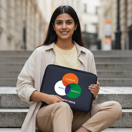 India: Peace, Growth, Courage | Patriotic Black Sleeve Case Cover Laptop Bag For Men & Women | Luv My India 14.5x11 Inch Waterproof Shock Absorber Laptop/MacBook, Office/College Laptop Bag | 3 Layer Padded Polyester Sponge Laptop Bag