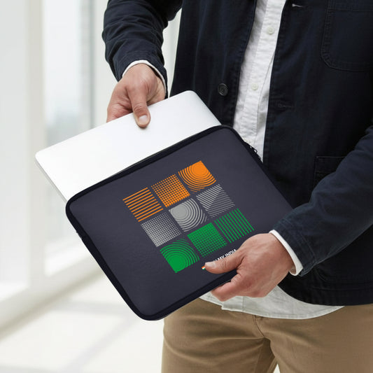 Tricolour Designed Squares | Patriotic Black Sleeve Case Cover Laptop Bag For Men & Women | Luv My India 14.5x11 Inch Waterproof Shock Absorber Laptop/MacBook, Office/College Laptop Bag | 3 Layer Padded Polyester Sponge Laptop Bag