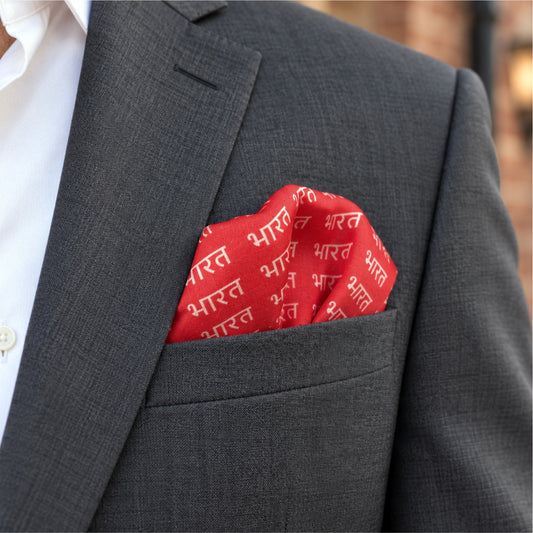 Bharat Signature Print | Premium Modal Silk Stole and Pocket Square Set | Red