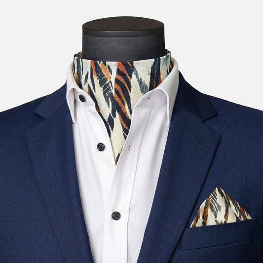 Royal Tiger Print | Ascot & Pocket Square Set | Premium Bemberg Silk