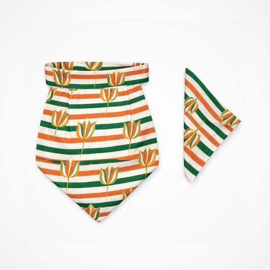 Tricolour Lotus | Ascot & Pocket Square Set | Premium Bemberg Silk