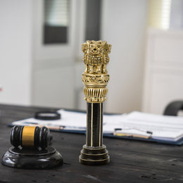 Wooden Ashok Stambh | Luv My India Patriotic 10 Inch Ashoka Pillar | Black And Golden Ashoka Stambh