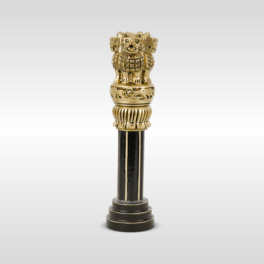 Wooden Ashok Stambh | Luv My India Patriotic 10 Inch Ashoka Pillar | Black And Golden Ashoka Stambh