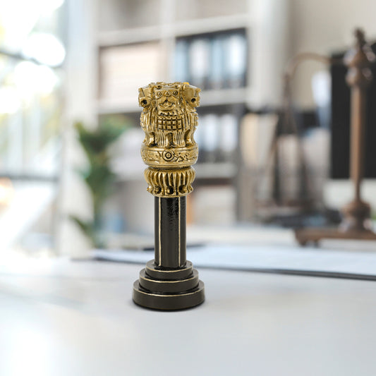 Wooden Ashok Stambh | Luv My India Patriotic 6 Inch Ashoka Pillar | Black And Golden Ashoka Stambh