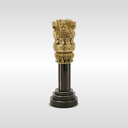 Wooden Ashok Stambh | Luv My India Patriotic 6 Inch Ashoka Pillar | Black And Golden Ashoka Stambh
