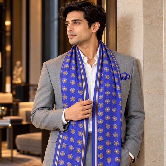 Ashoka Chakra Print | Premium Modal Silk Stole and Pocket Square Set