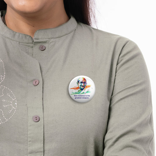 Mahatma Gandhi Round Badge | Luv My India Badges | 4x4 CM Patriotic Pin Button Badges | Pack of 5