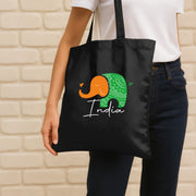 Tiranga Elephant | Patriotic Cotton Canvas Tote Bag | Luv My India Spacious 14x13.5 Inch Multipurpose Carry-All