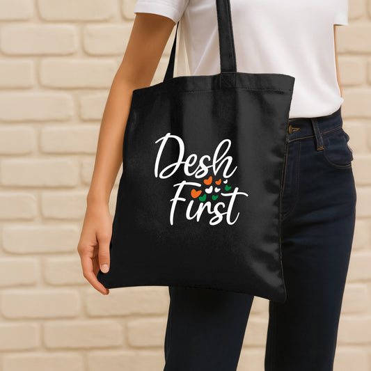 Desh First | Patriotic Cotton Canvas Tote Bag | Luv My India Spacious 14x13.5 Inch Multipurpose Carry-All