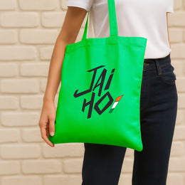 Jai Ho | Patriotic Cotton Canvas Tote Bag | Luv My India Spacious 14x13.5 Inch Multipurpose Carry-All