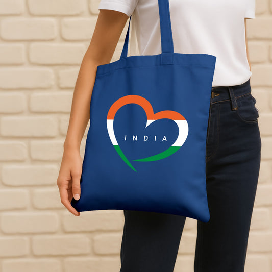 Love India | Patriotic Cotton Canvas Tote Bag | Luv My India Spacious 14x13.5 Inch Multipurpose Carry-All