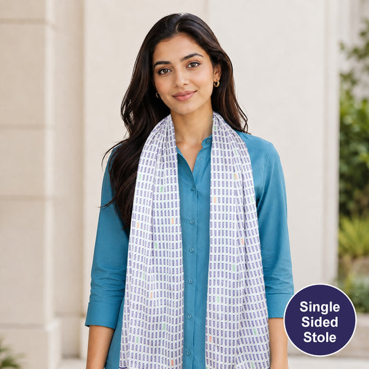 Bharat Typography Modal Silk Stole | Unisex | White & Blue