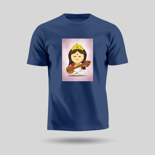 Saraswati Mata | Round Neck Unisex T-Shirt | Pure Cotton Luv My India Fashion | Goddess Saraswati Spiritual T-Shirt