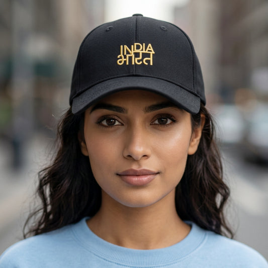 India Bharat | Light Golden Embroidery | Luv My India Fashion | Patriotic Unisex Cap