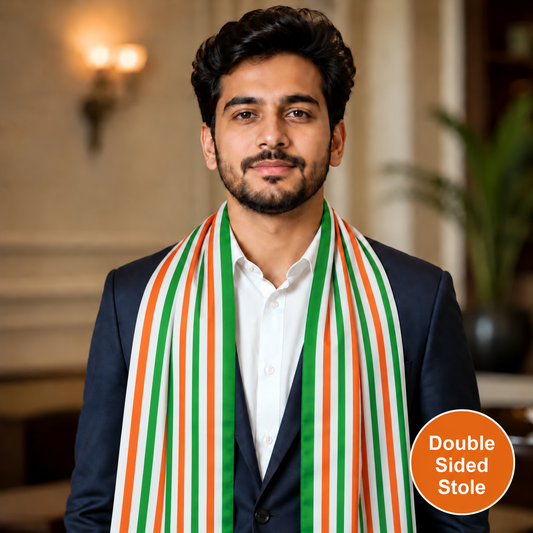 Tricolour Stripes Modal Silk Stole | Unisex | Saffron, White & Green | Dual Side Print