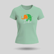 Tiranga Elephant Design | Round Neck Women’s T-Shirt | Pure Cotton Luv My India Fashion | Patriotic T-Shirt