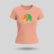 Tiranga Elephant Design | Round Neck Women’s T-Shirt | Pure Cotton Luv My India Fashion | Patriotic T-Shirt