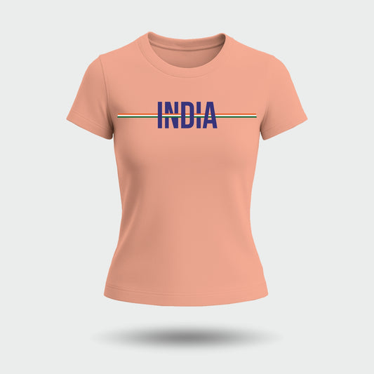 India | Round Neck Women’s T-Shirt | Pure Cotton Luv My India Fashion | Tiranga / Tricolour Patriotic T-Shirt
