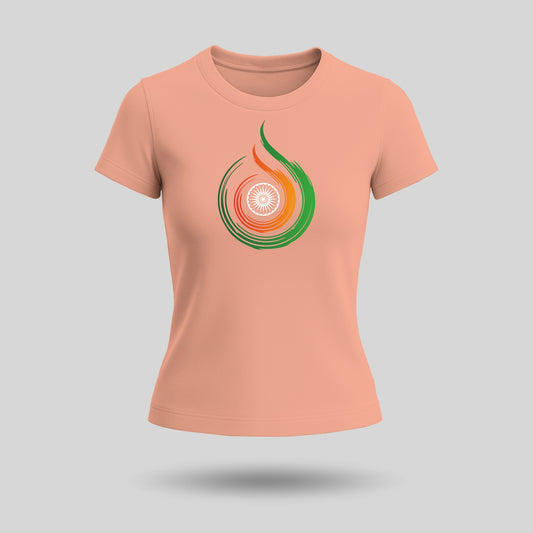 Tiranga Themed | Round Neck Women’s T-Shirt | Pure Cotton Luv My India Fashion | Patriotic T-Shirt