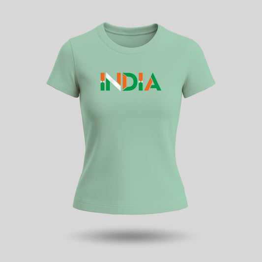 India In Tricolour | Round Neck Women’s T-Shirt | Pure Cotton Luv My India Fashion | Patriotic T-Shirt