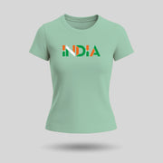 India In Tricolour | Round Neck Women’s T-Shirt | Pure Cotton Luv My India Fashion | Patriotic T-Shirt