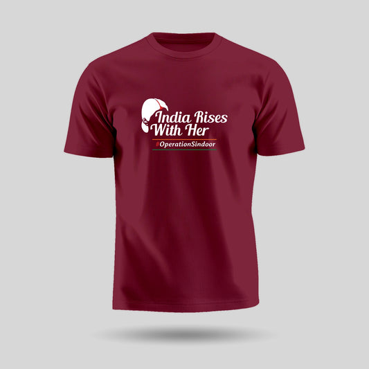 India Rises With Her | Round Neck Unisex T-Shirt | Pure Cotton Luv My India Fashion | Patriotic T-Shirt