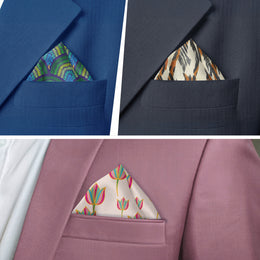 Luv My India Patriotic Pocket Square Combo | National Symbols | Tiger Stripes Design | Lotus Motifs Design | Peacock Feathers Design | 33x33 CM Pocket Squares Set