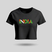 India In Tricolour | Round Neck Women’s Crop Top T-Shirt | Pure Cotton Luv My India Fashion | Patriotic T-Shirt