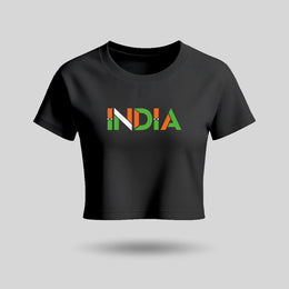 India In Tricolour | Round Neck Women’s Crop Top T-Shirt | Pure Cotton Luv My India Fashion | Patriotic T-Shirt