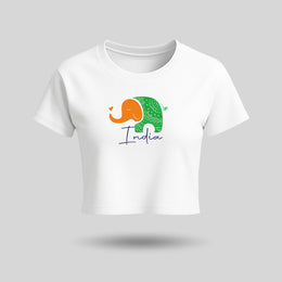 Tiranga Elephant Design | Round Neck Women’s Crop Top T-Shirt | Pure Cotton Luv My India Fashion | Patriotic T-Shirt