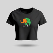 Tiranga Elephant Design | Round Neck Women’s Crop Top T-Shirt | Pure Cotton Luv My India Fashion | Patriotic T-Shirt