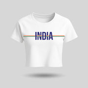 India | Round Neck Women’s Crop Top T-Shirt | Pure Cotton Luv My India Fashion | Tiranga / Tricolour Patriotic T-Shirt