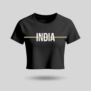 India | Round Neck Women’s Crop Top T-Shirt | Pure Cotton Luv My India Fashion | Tiranga / Tricolour Patriotic T-Shirt