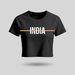 India | Round Neck Women’s Crop Top T-Shirt | Pure Cotton Luv My India Fashion | Tiranga / Tricolour Patriotic T-Shirt