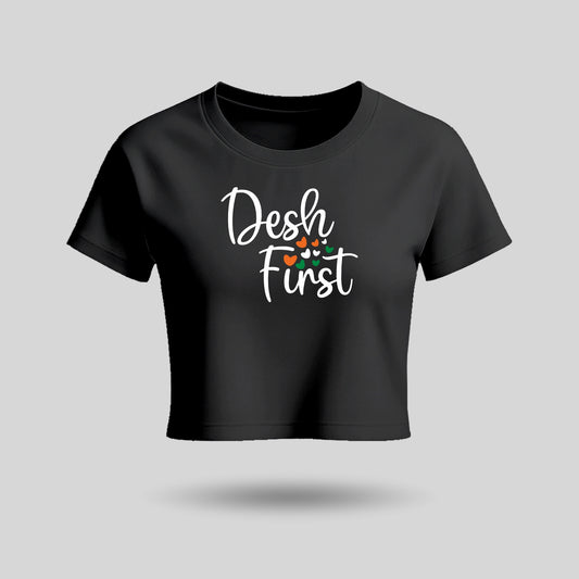 Desh First | Round Neck Women’s Crop Top T-Shirt | Pure Cotton Luv My India Fashion | Patriotic T-Shirt