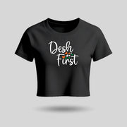 Desh First | Round Neck Women’s Crop Top T-Shirt | Pure Cotton Luv My India Fashion | Patriotic T-Shirt