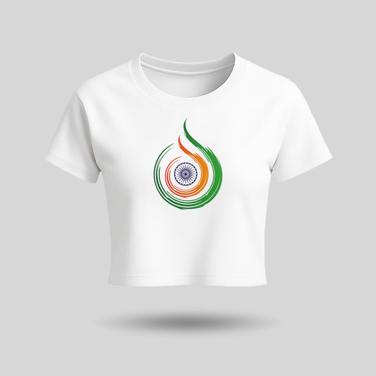 Tiranga Themed | Round Neck Women’s Crop Top T-Shirt | Pure Cotton Luv My India Fashion | Patriotic T-Shirt