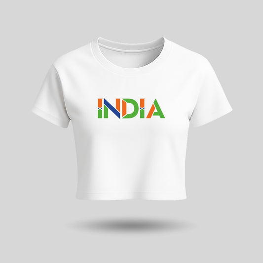 India In Tricolour | Round Neck Women’s Crop Top T-Shirt | Pure Cotton Luv My India Fashion | Patriotic T-Shirt