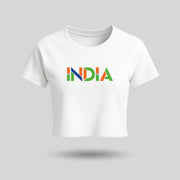 India In Tricolour | Round Neck Women’s Crop Top T-Shirt | Pure Cotton Luv My India Fashion | Patriotic T-Shirt