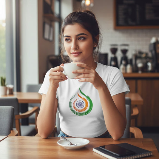 Tiranga Themed | Round Neck Women’s Crop Top T-Shirt | Pure Cotton Luv My India Fashion | Patriotic T-Shirt