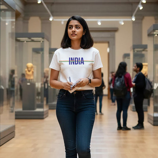 India | Round Neck Women’s Crop Top T-Shirt | Pure Cotton Luv My India Fashion | Tiranga / Tricolour Patriotic T-Shirt